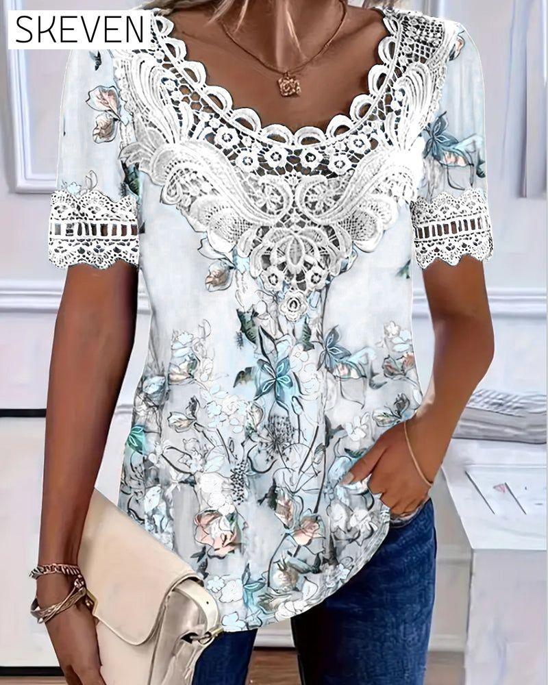Modisches Kurzarm-T-Shirt mit Blumenmuster