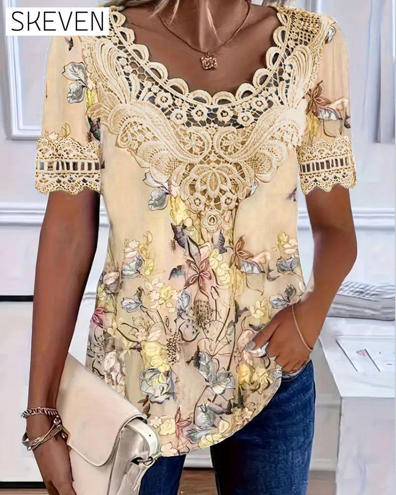 Modisches Kurzarm-T-Shirt mit Blumenmuster