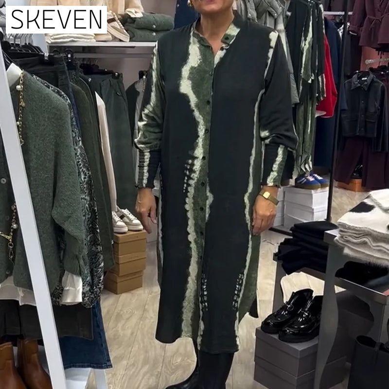 Hemdblusenkleid mit Stehkragen und Knopfleiste, bedruckt