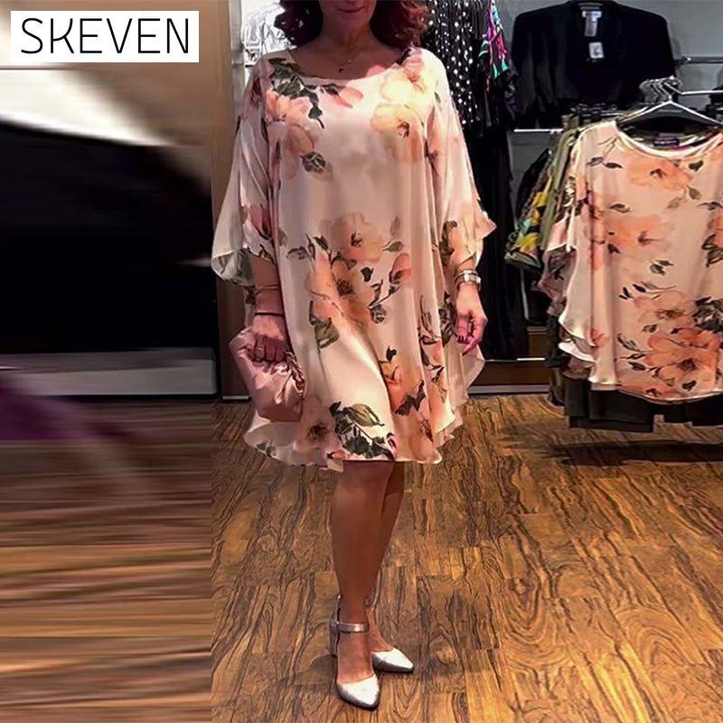 Bedrucktes Kleid mit Fledermausärmeln