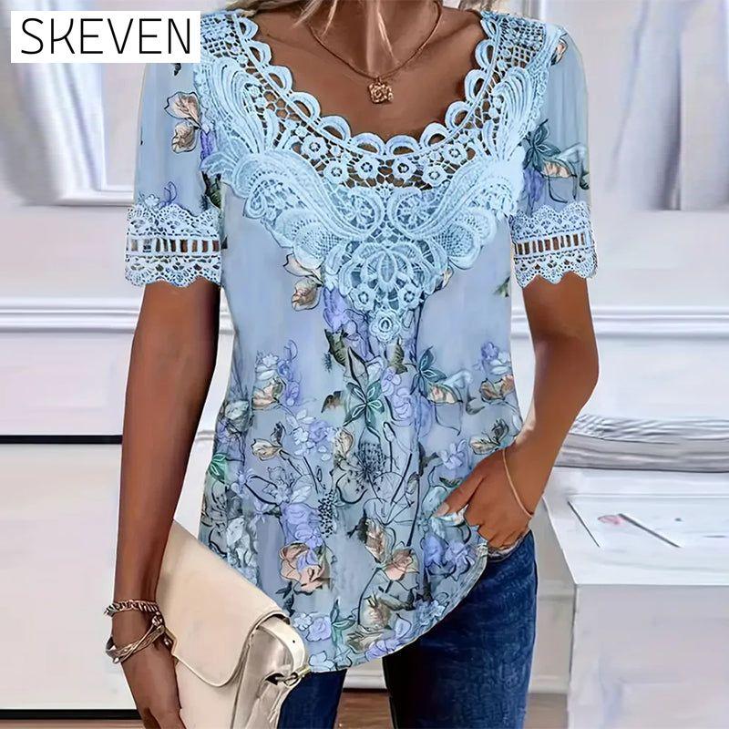 Modisches Kurzarm-T-Shirt mit Blumenmuster