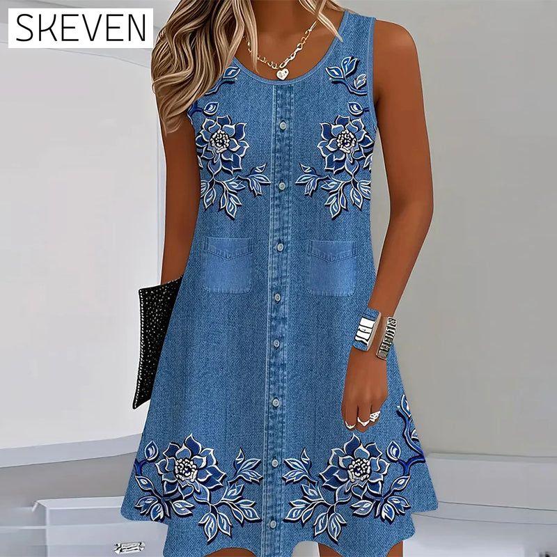 sleeveless Imitation Denim Dress