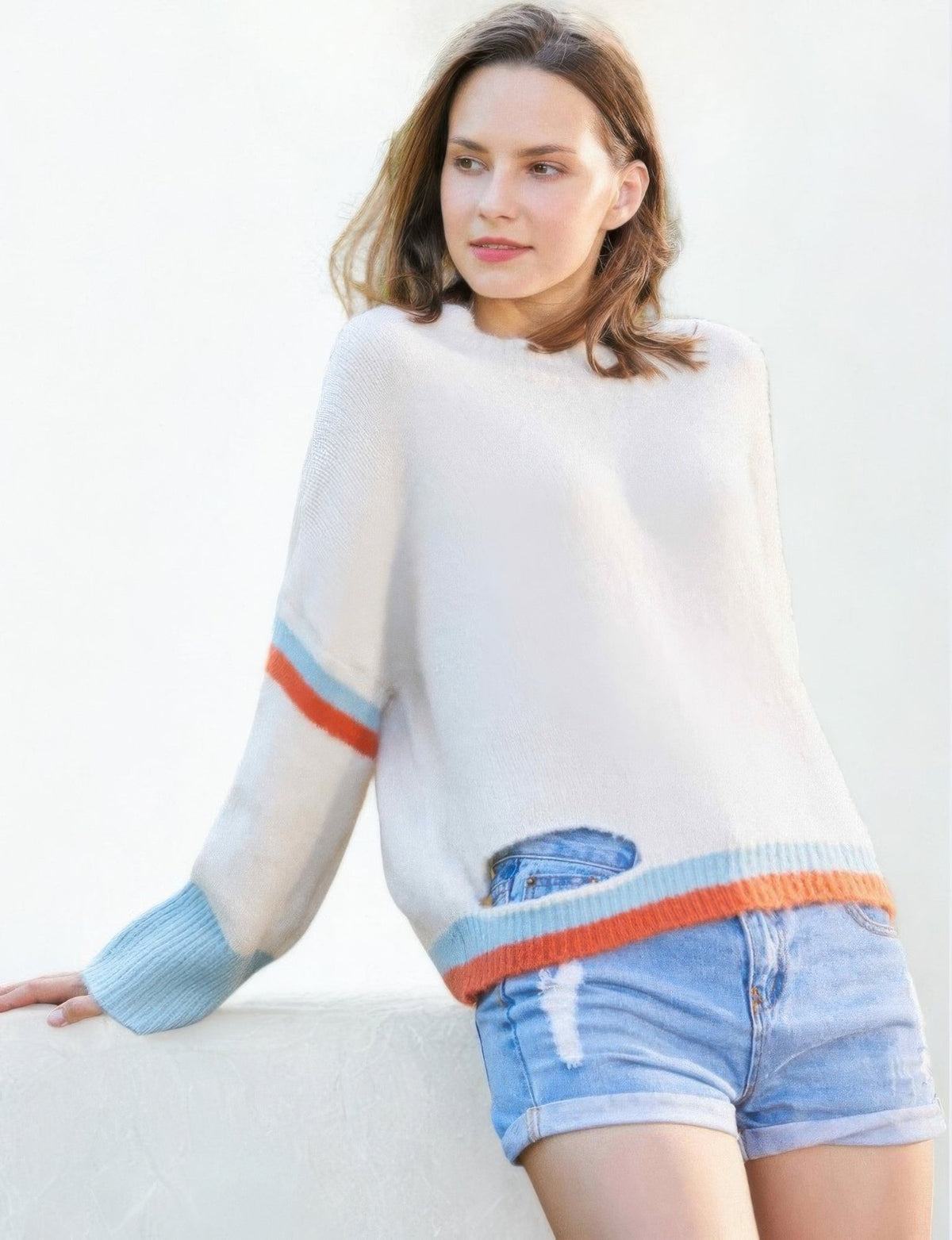 Color Block Sweater With Cut Out