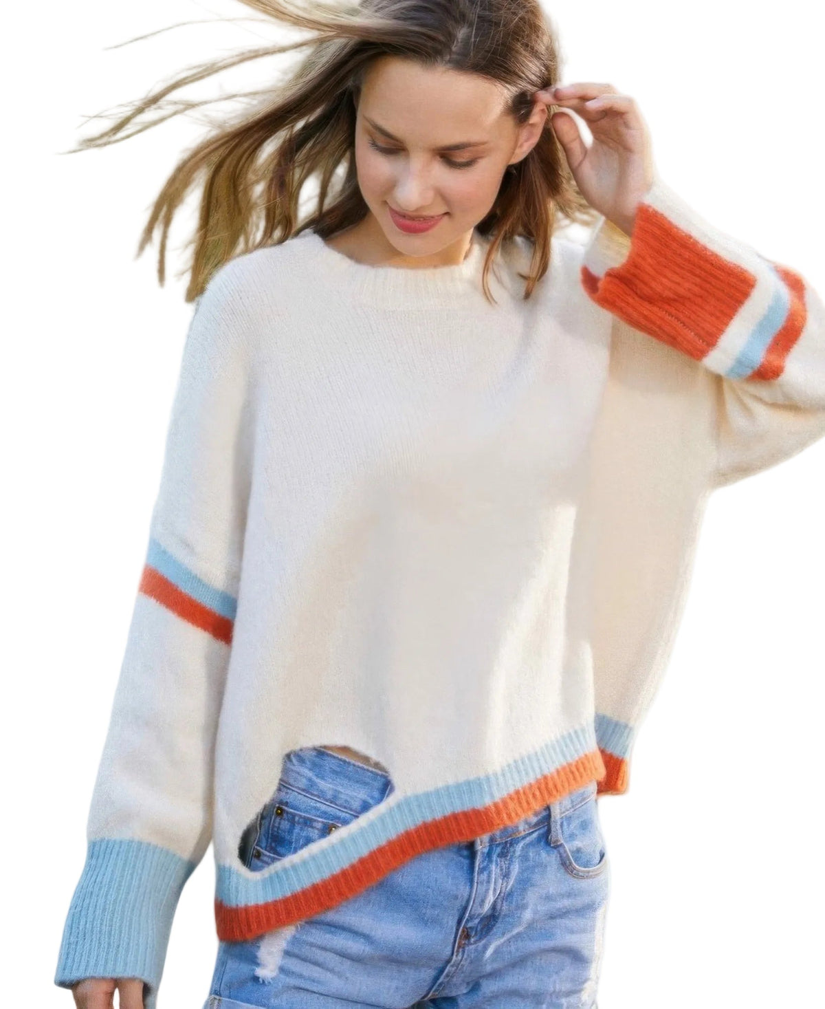 Color Block Sweater With Cut Out
