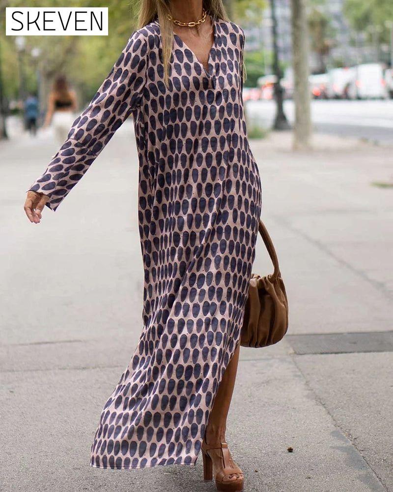 Fashion v-neck polka dot print dress Purple 23BF Casual Dresses Clothes Dresses Spring