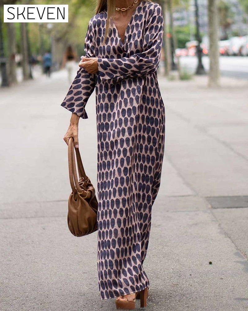 Fashion v-neck polka dot print dress 23BF Casual Dresses Clothes Dresses Spring