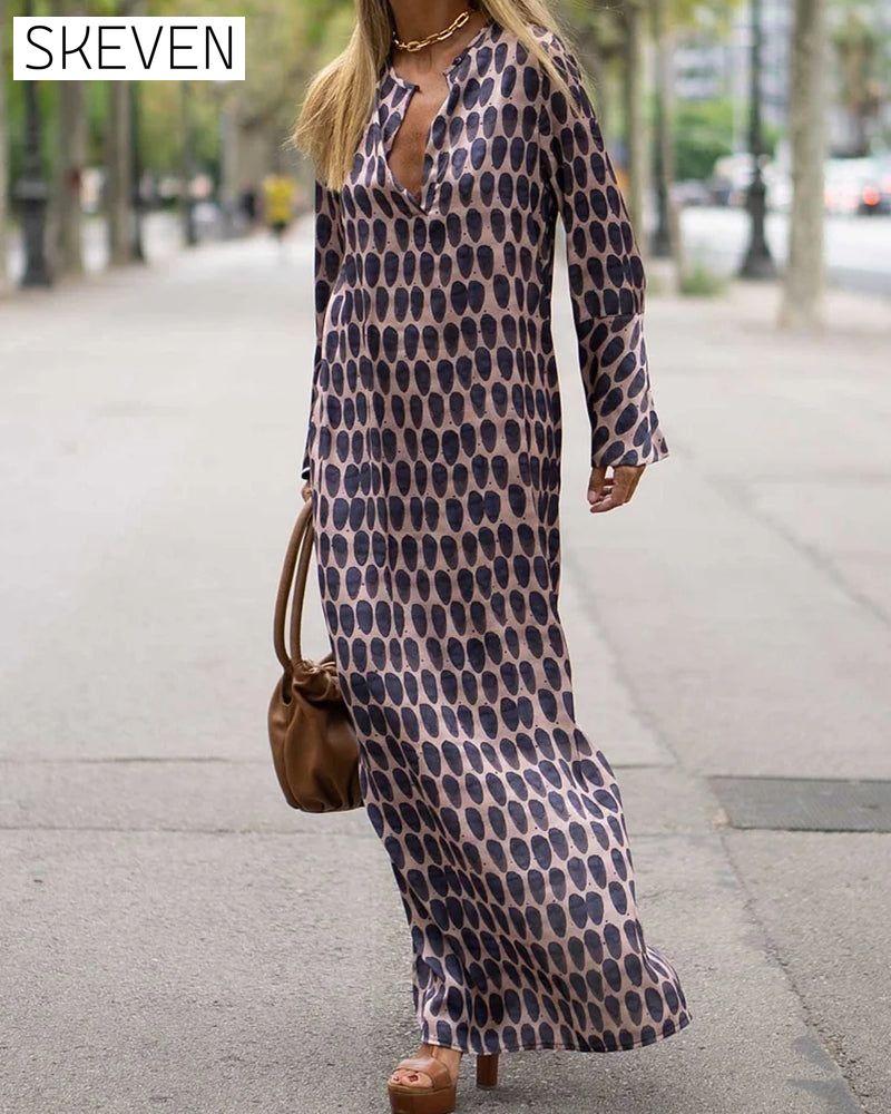 Fashion v-neck polka dot print dress 23BF Casual Dresses Clothes Dresses Spring