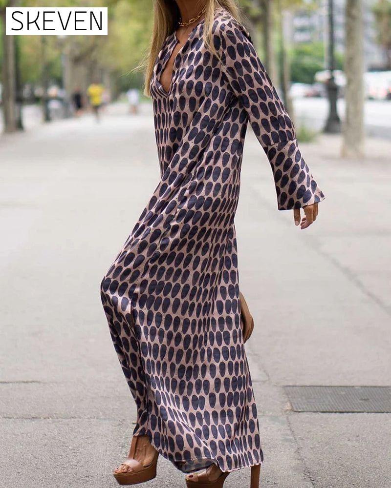 Fashion v-neck polka dot print dress 23BF Casual Dresses Clothes Dresses Spring