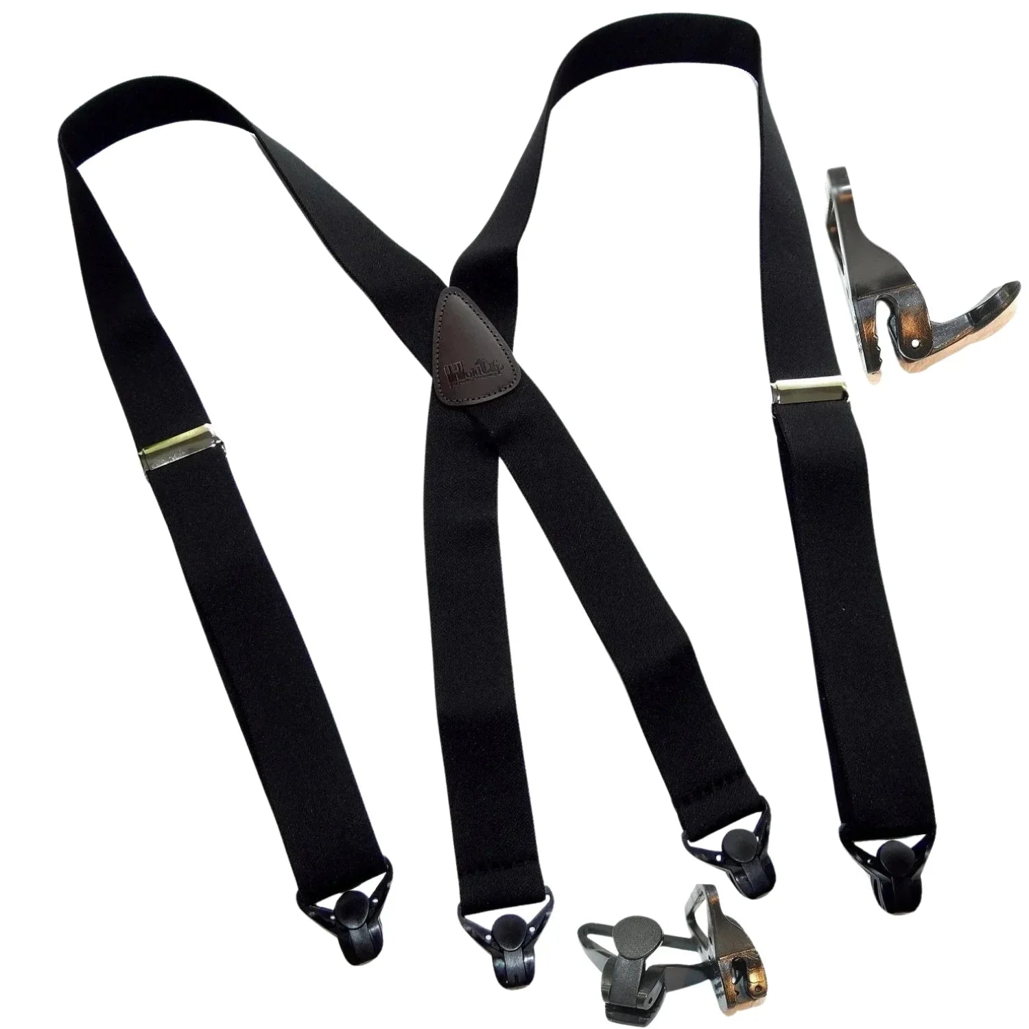 Holdup Brand 1 1/2" Wide Classic Series Basic Black X-back Suspenders With Black Gripper Clasps
