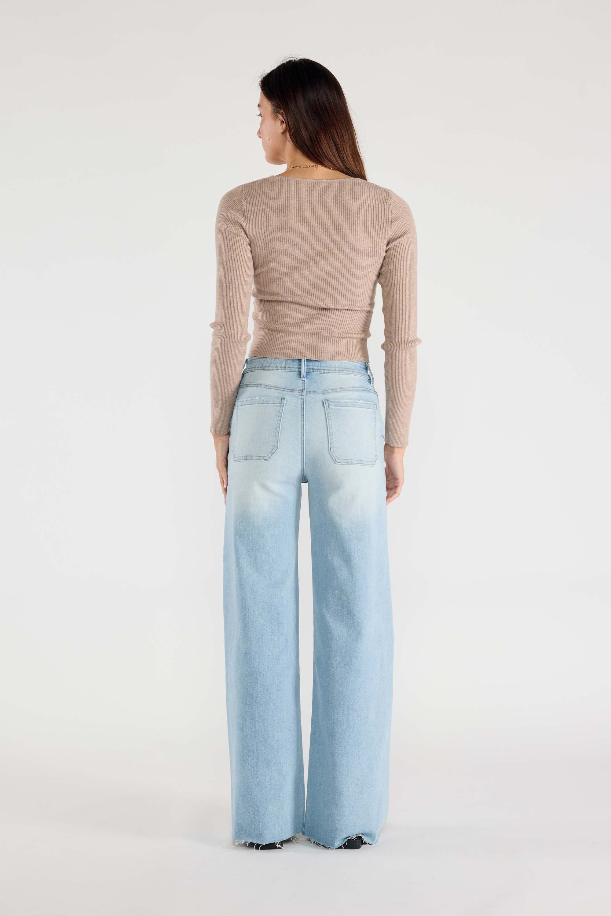Super High Rise Relaxed Wide Leg Jeans with Waist String