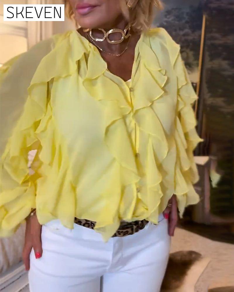 Ruffled Flowy Solid Color Shirt