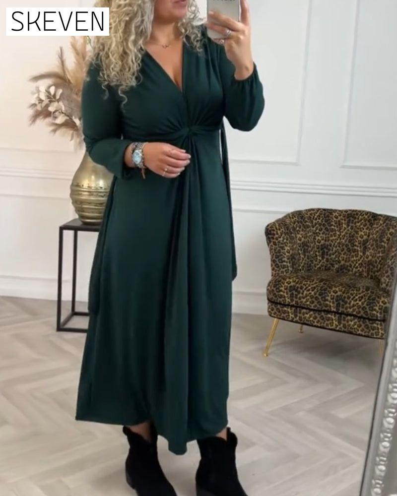 Sexy solid color Dress with Long Sleeve