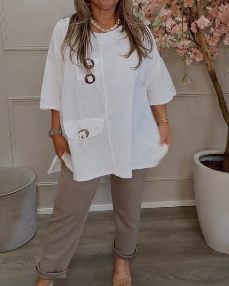 An Oversized-Button Relaxed Blouse