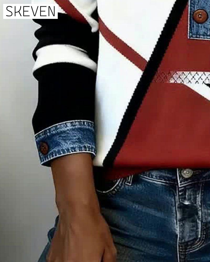 Long-Sleeved Color-Blocked Casual Fashion Sweatshirt
