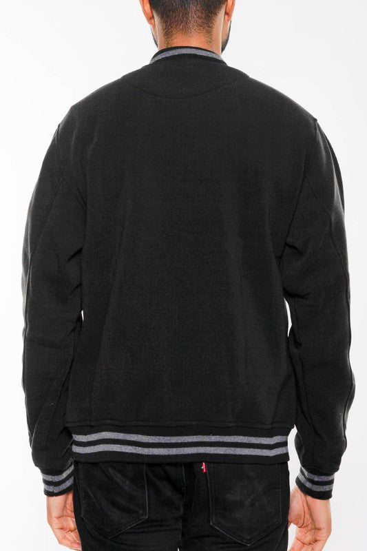 Mens Fleece Snap Button Varsity Jacket