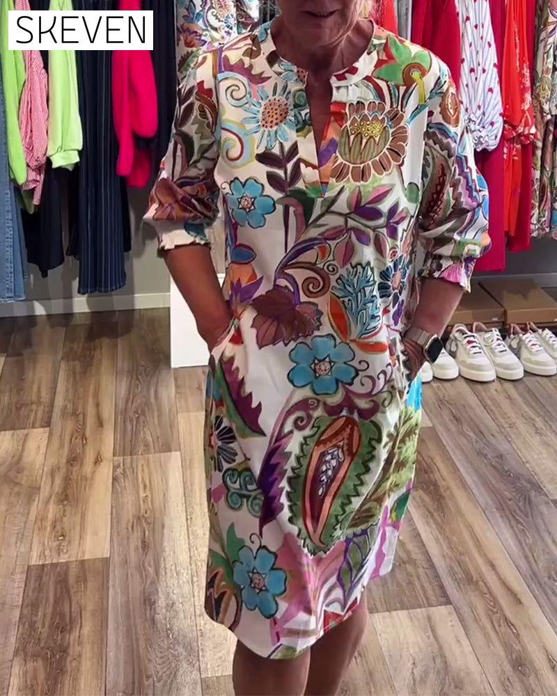 Stehkragen-Kleid mit Blumenmuster