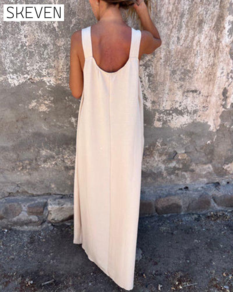 Ärmelloses, einfarbiges, modisches langes Kleid
