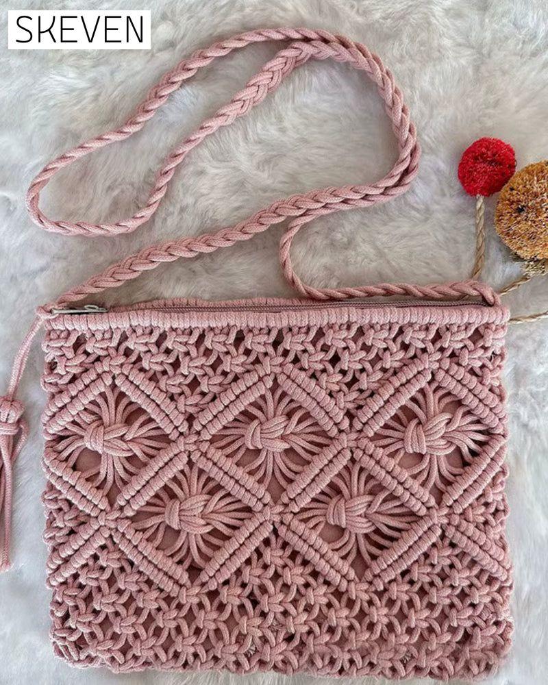 🏆Flash Sale⚡Minimalist Tassel Women's Clutch – Retro Cotton Rope Woven Bag, Summer Vacation Boho Beach Purse