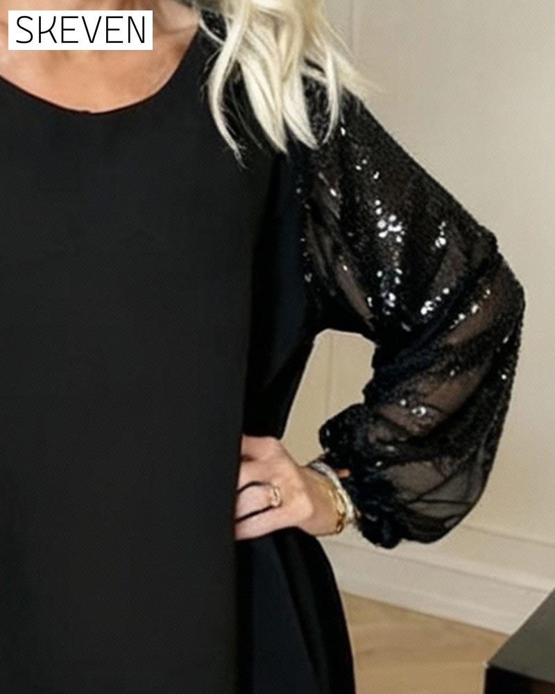 Lantern Sleeve Round Neck Loose Dress