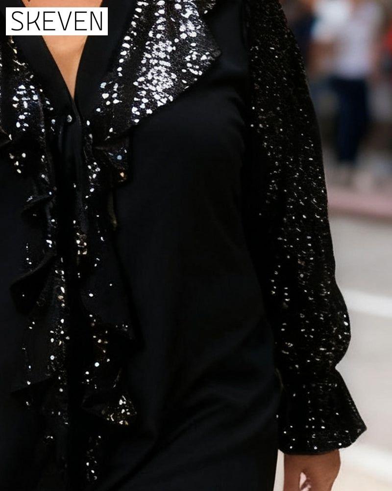 Plus-Size Ruffled Sequined Blouse
