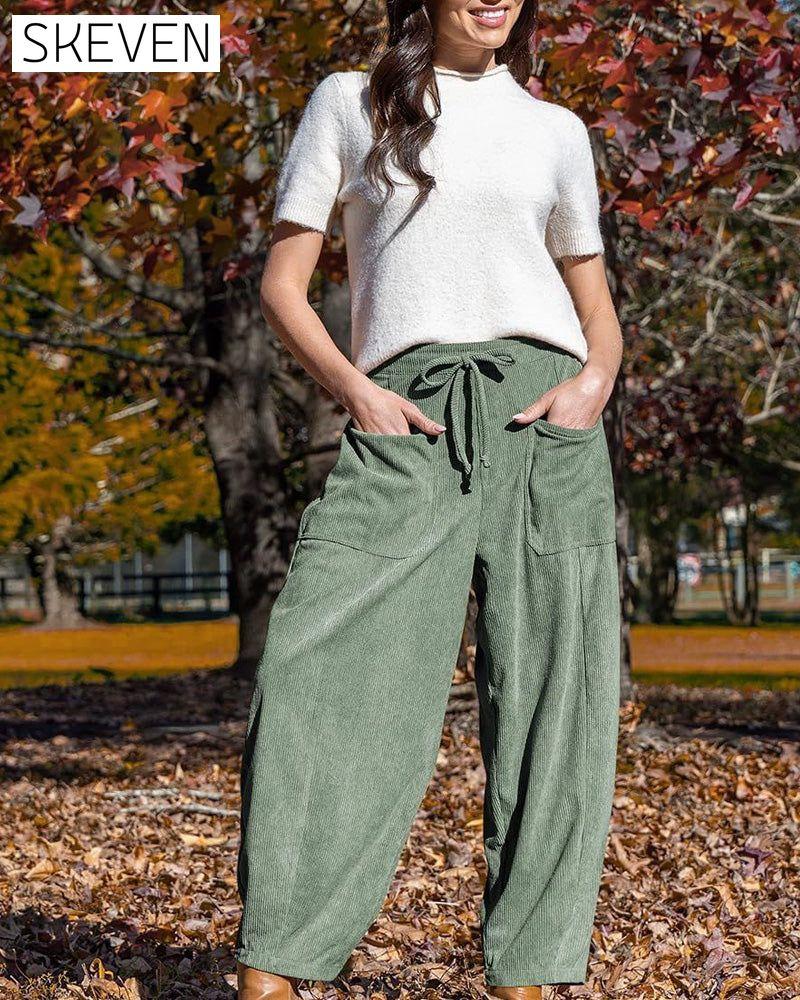 Pantalon large en velours côtelé pour femme 