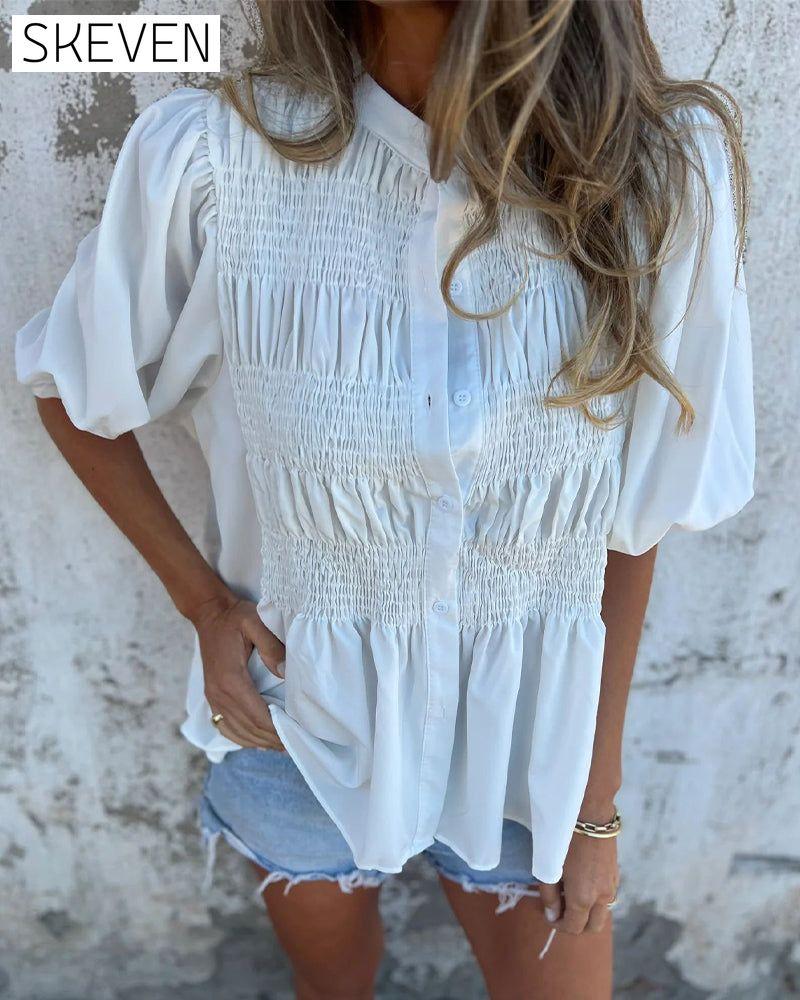Casual Fashion Short Sleeve Solid Color Blouse