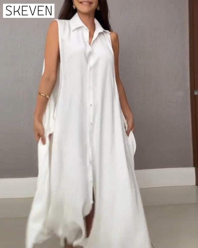 Robe chemise sans manches à revers