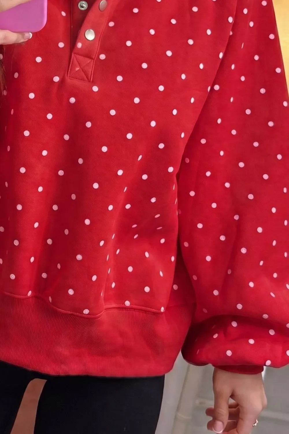 Polka Dot Snap-Button Sweatshirt