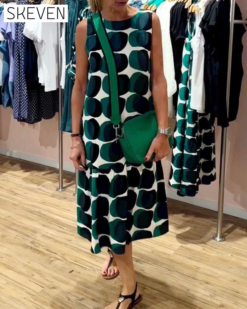 Round Neck Sleeveless Printed Dress