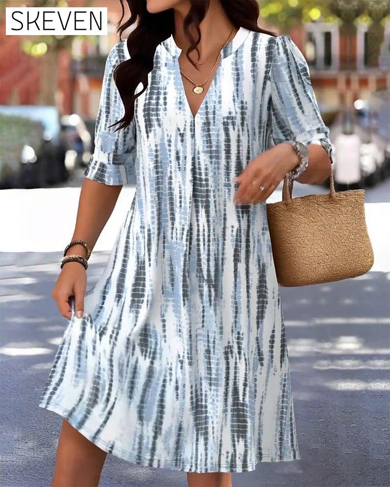 Printed V-Neck Casual Dress