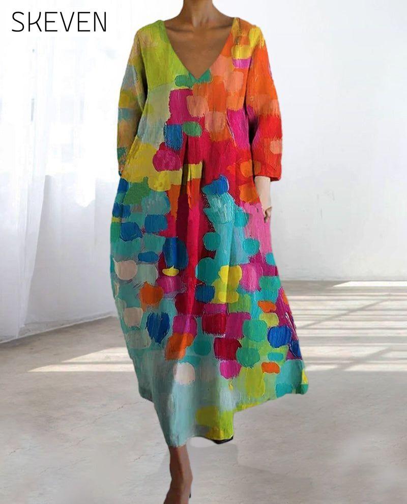 Colorful print v-neck dress 2023 f/w 23BF casual dresses Clothes Dresses spring summer