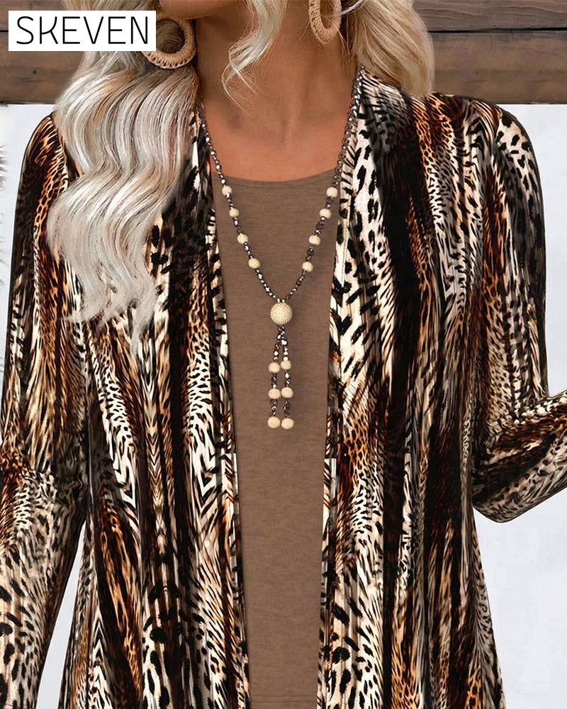 Faux Two-Piece Leopard Print Paneled Top