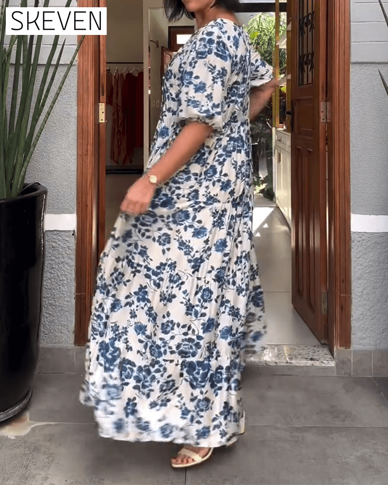 Short-Sleeved Floral Print Dress