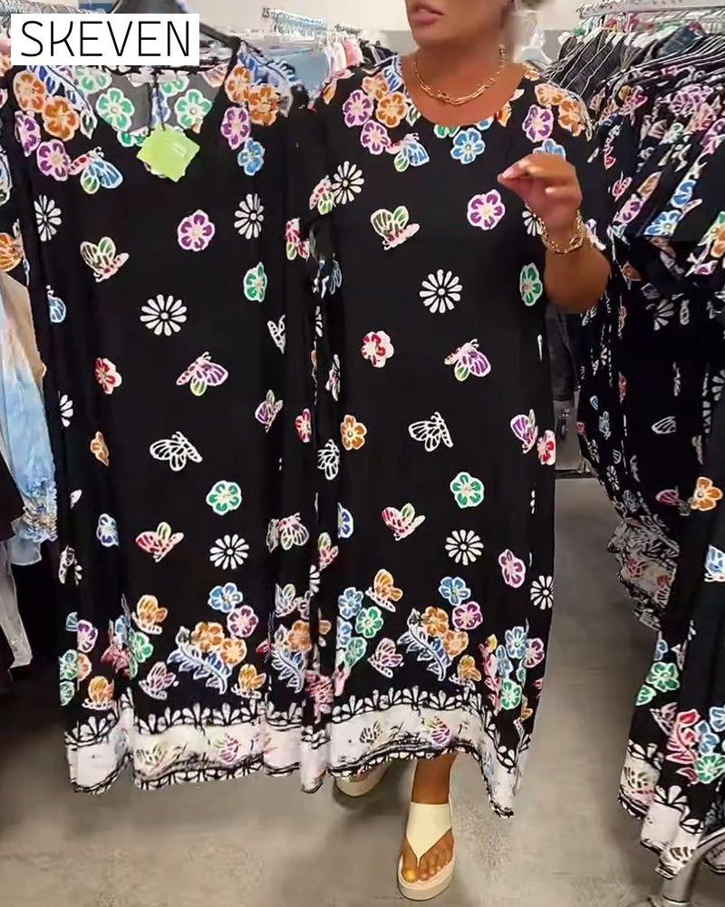 Oversized bedrucktes, lockeres Kleid