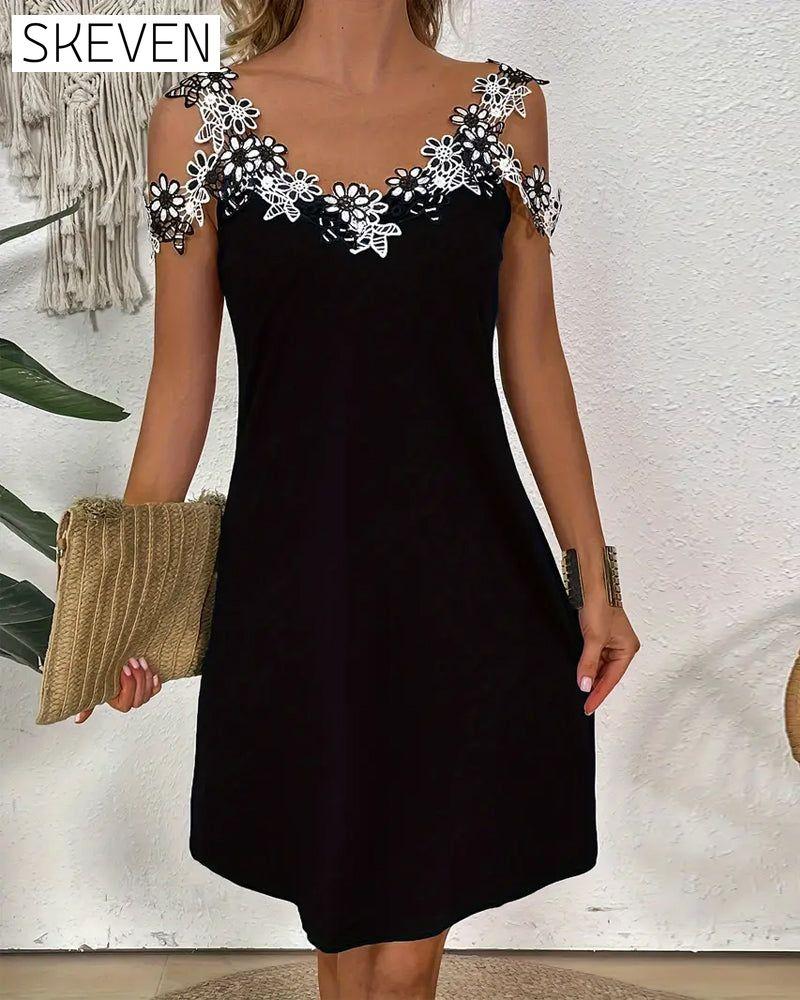 Off-The-Shoulder Hollow Floral Shift Dress
