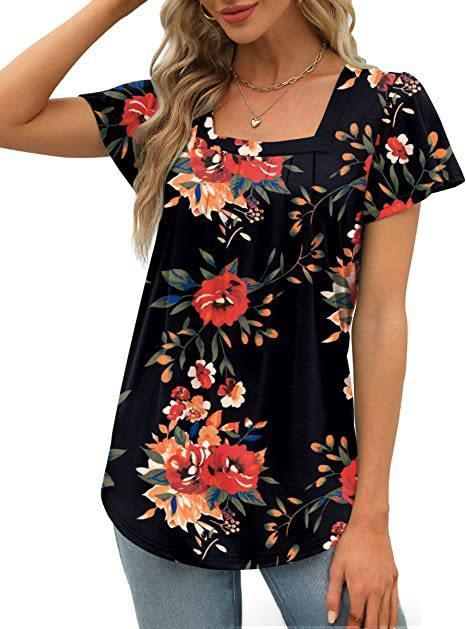 Womens Printed Short-sleeve Casual All Matching Top