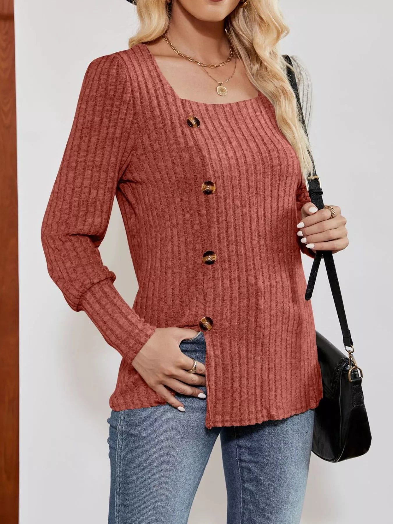 Langärmliges T-Shirt mit Rippstrickschlitz