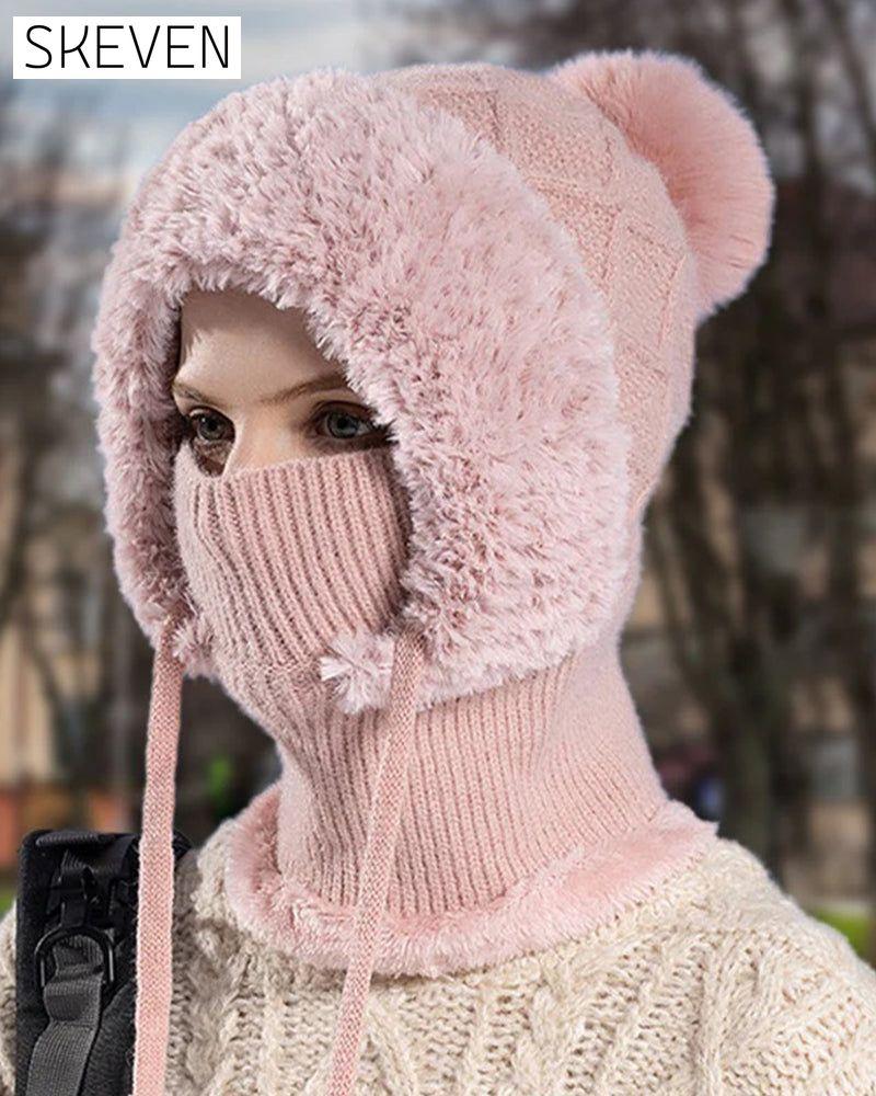 🔥Stylische, dicke Strickmütze für den Winter – mit warmem Gesichtsschutz und Schal🧣