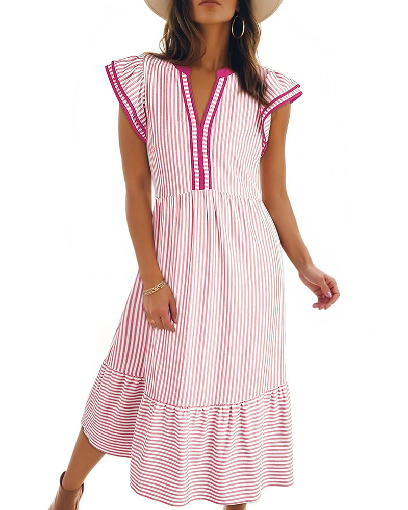 Striped Double Ruffle Short Sleeve Dress