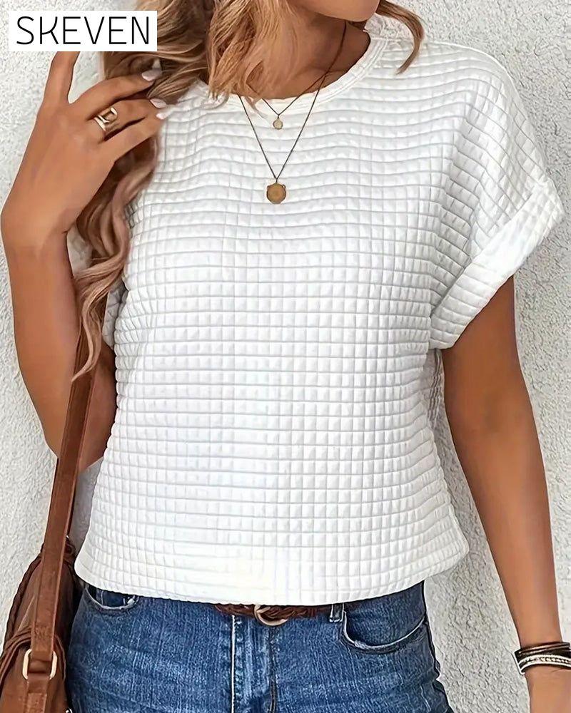 Round Neck Solid Color Bat Sleeve T-Shirt