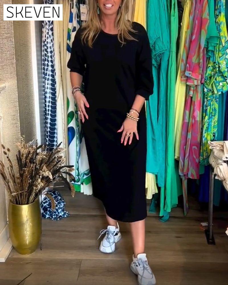 Solid Color Round Neck Dress