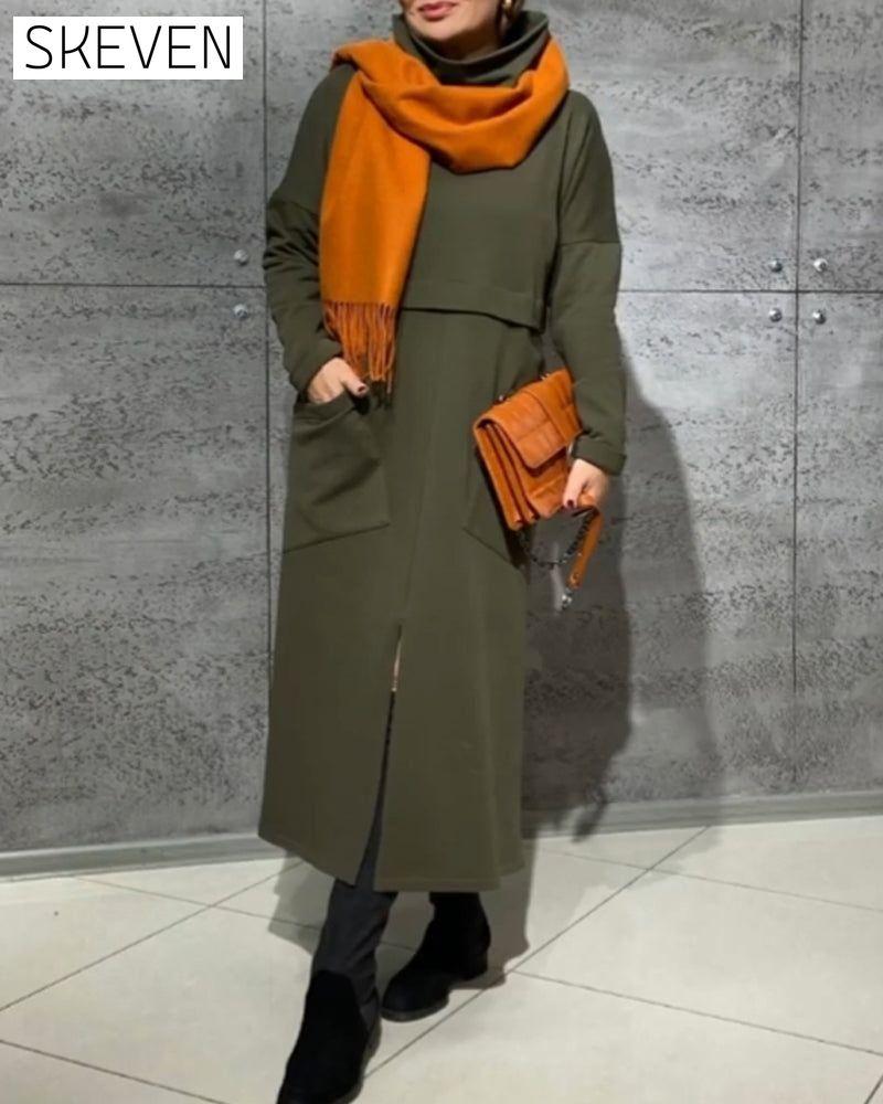 Front slit solid color dress 2023 f/w 23BF casual dresses Clothes Dresses
