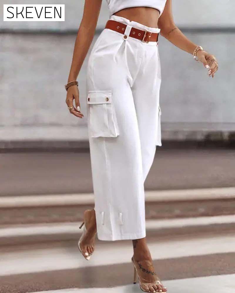 Solid color pocket casual cargo pants pants spring summer