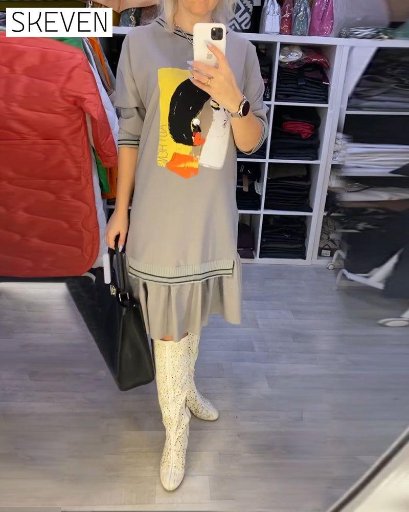 Portrait-Shiftkleid mit langen Ärmeln