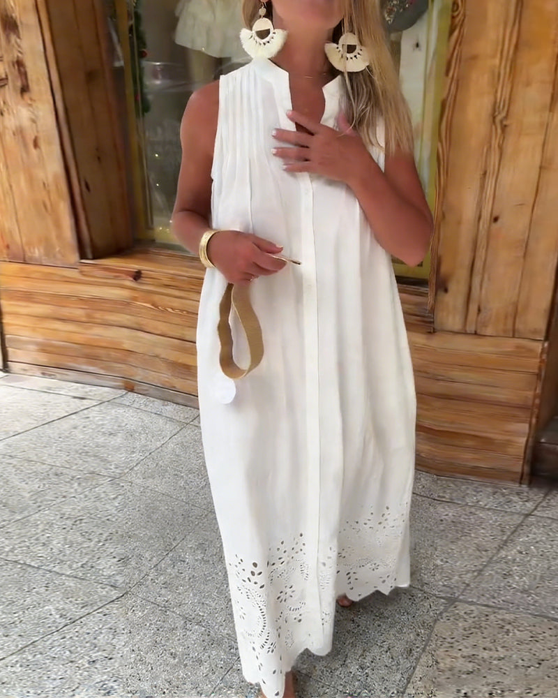 Sleeveless Hollow Lace Holiday Dress