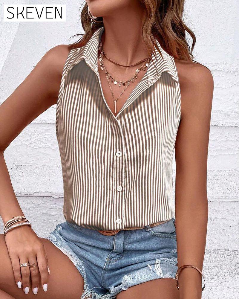Ärmelloses Tanktop mit Reverskragen und Streifen