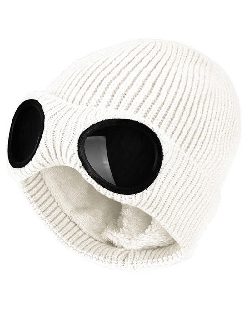 Unisex Solid Color Goggle Lens Design Beanie Hat