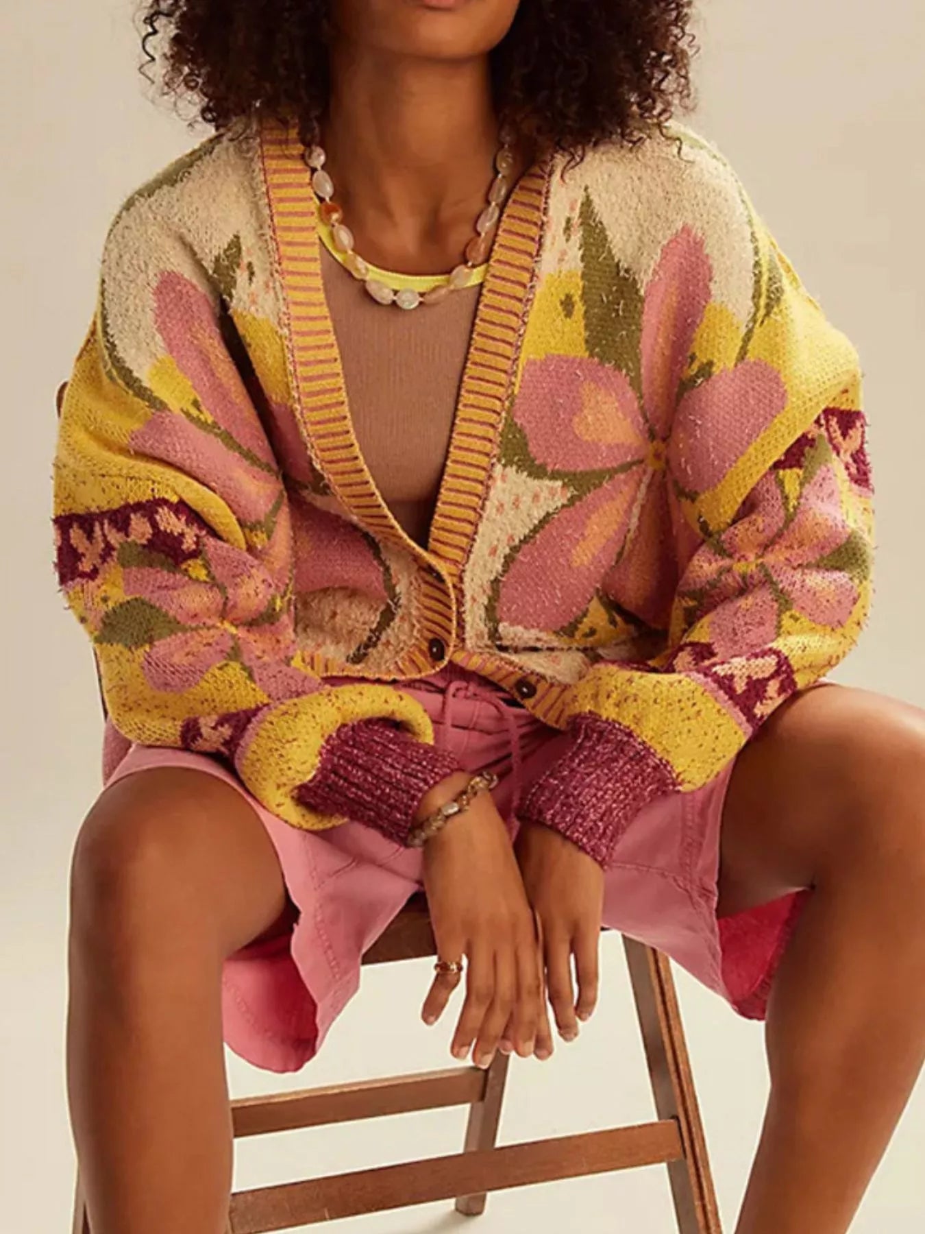 Floral Pattern Button Up Cardigan