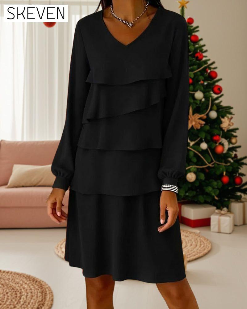 V-Neck Long Sleeve Tier Layer Dress