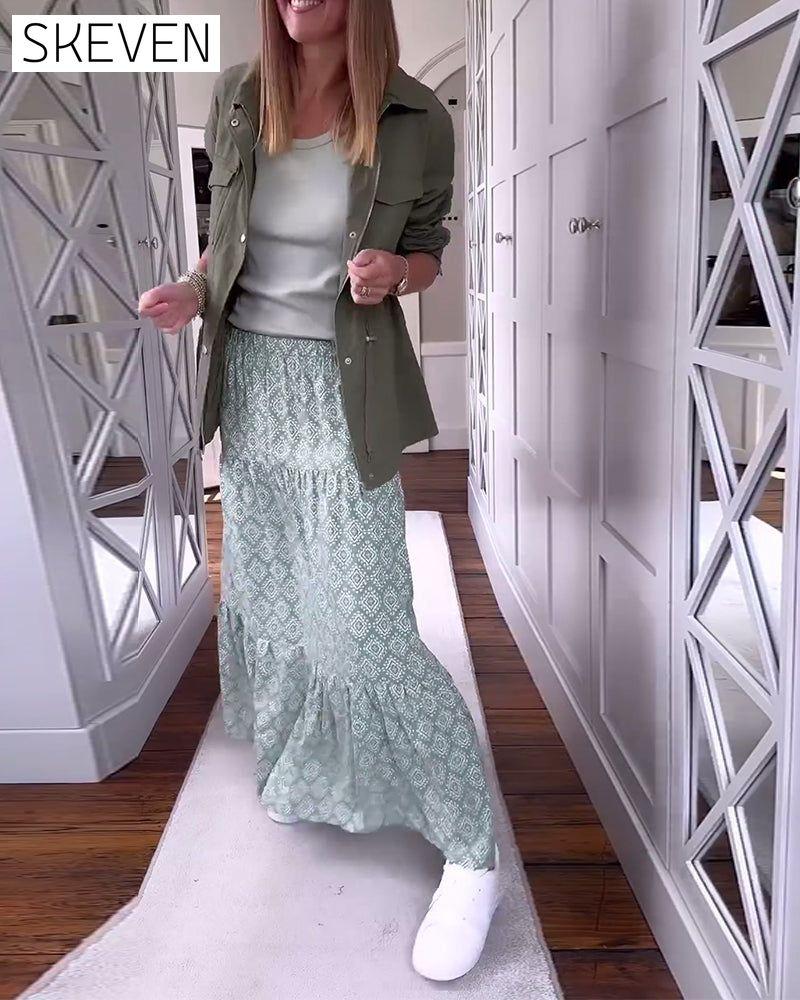 Casual printed patchwork pleated dress 202466 skirts spring summer